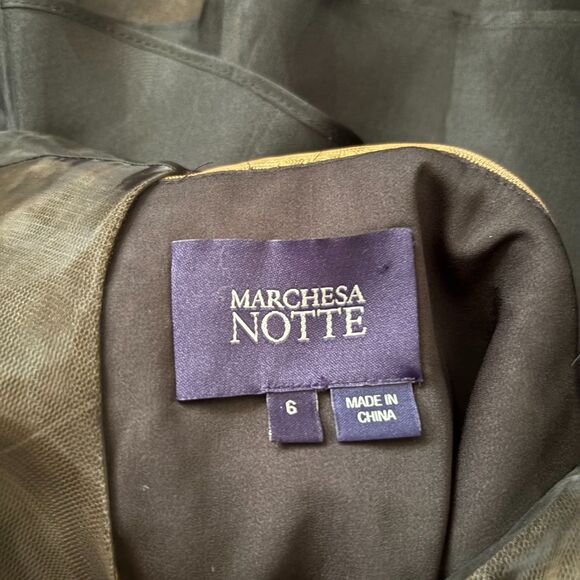 Marchesa Notte‎ Sleeveless Embroidered Homecoming Dress Black Gold Size 6 - Picture 5 of 6